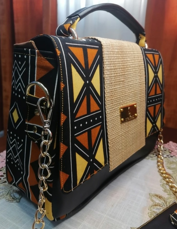 Raffia and Waxed Leather Clutch - Side View